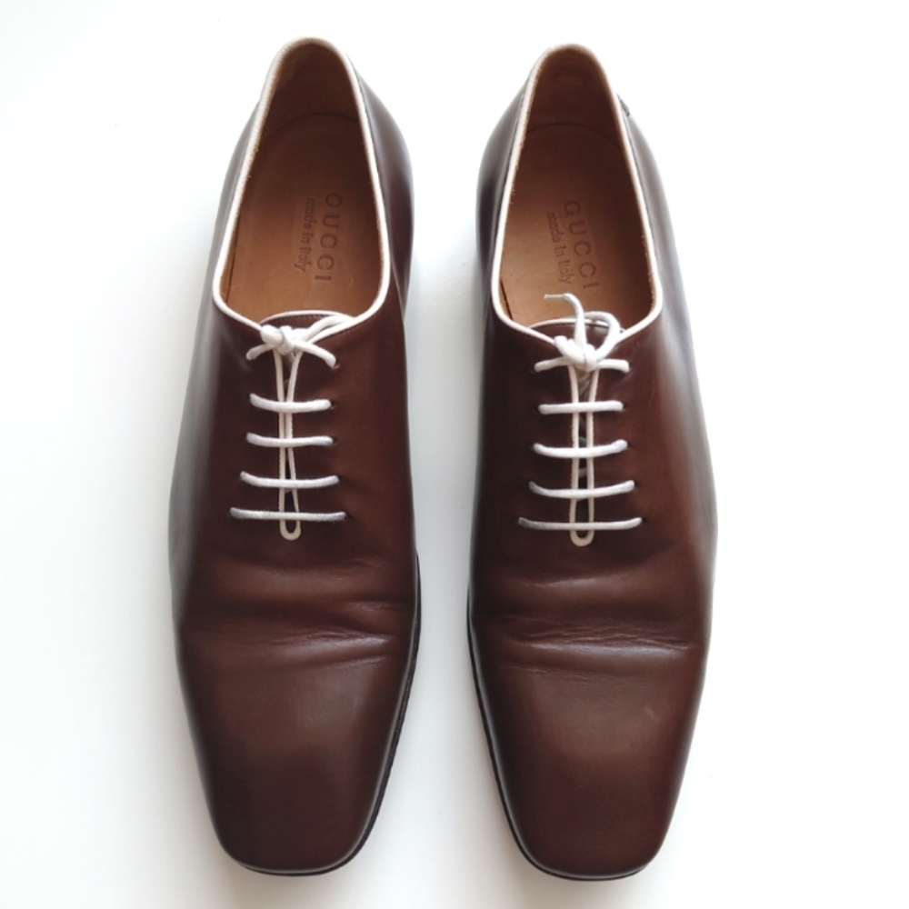 GUCCI Men's Brown Leather Lace-up Shoes Size 9.5 - Picture 3 of 14